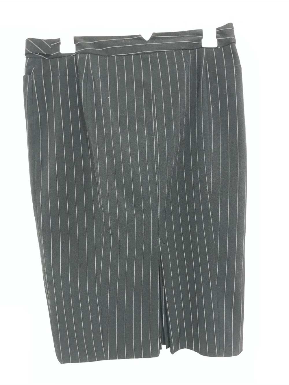 Norma Kamali Black Pinstripe Pencil Skirt with White Stripes - Picture 3 of 9